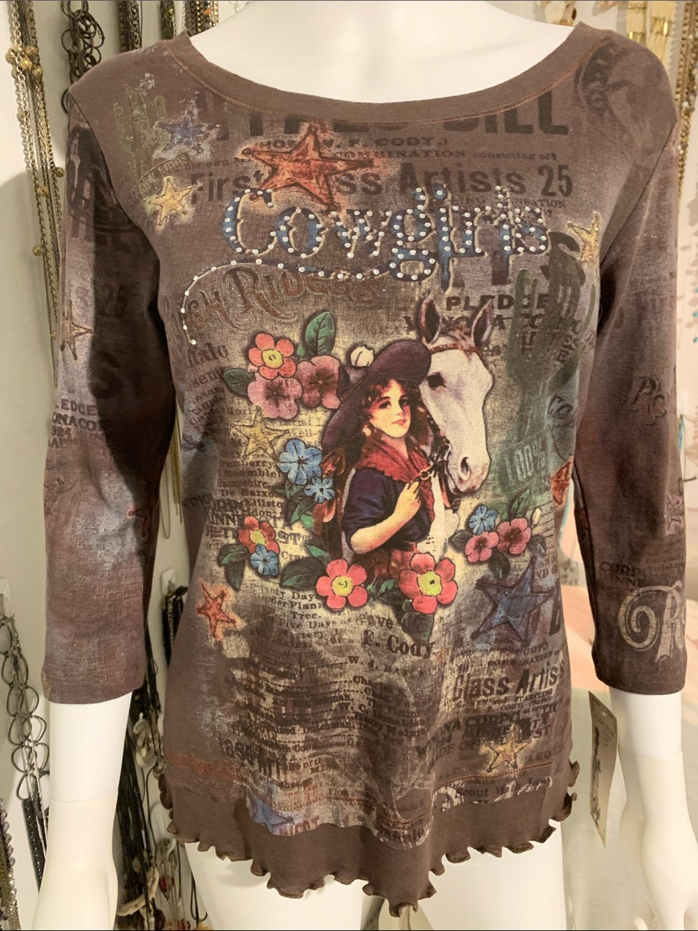 Cactus Brown Graphic Long-Sleeve Top